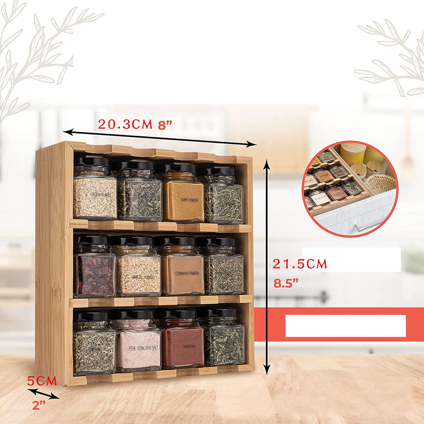 Wall-mounted Kitchen 12-grid Bamboo Cruet Shelf