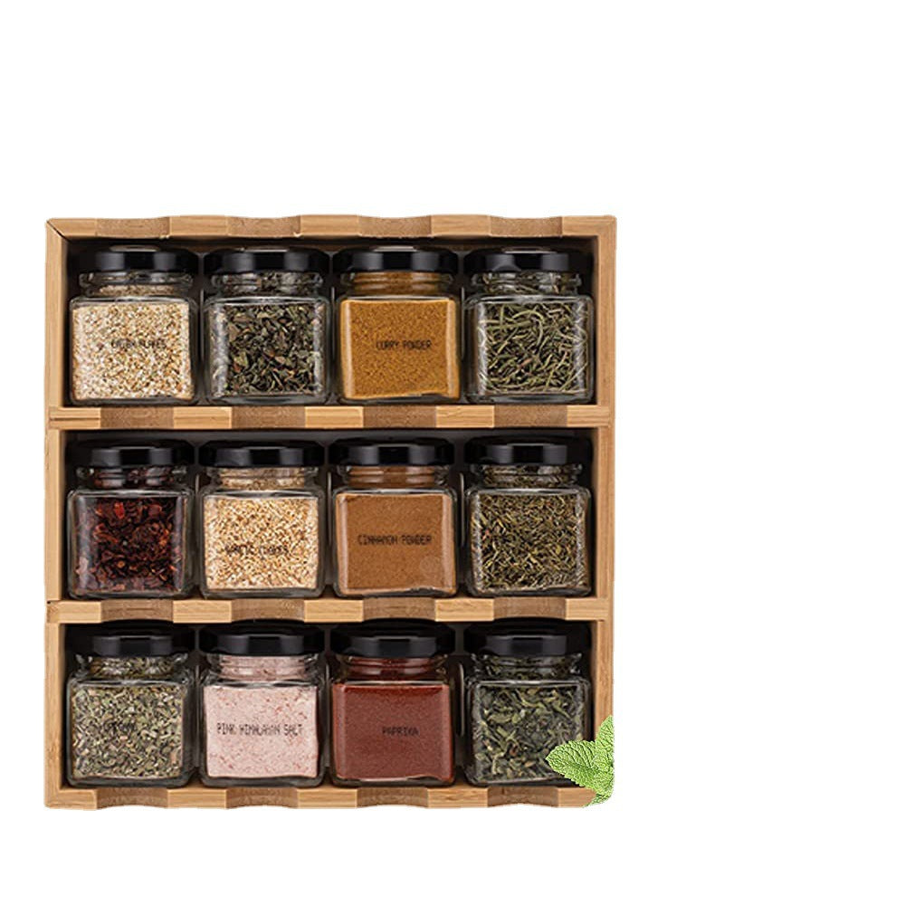 Wall-mounted Kitchen 12-grid Bamboo Cruet Shelf