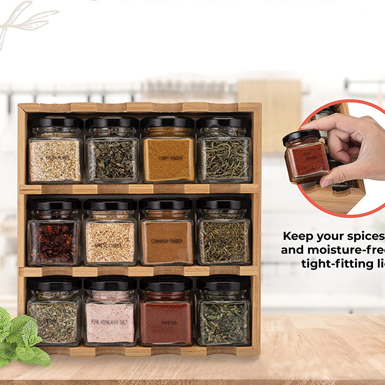 Wall-mounted Kitchen 12-grid Bamboo Cruet Shelf